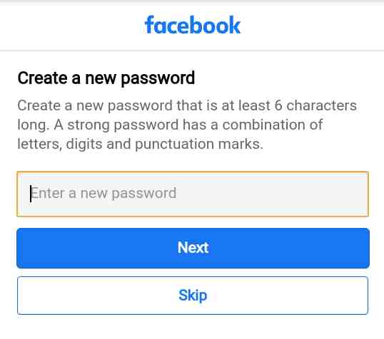 Enter New Password and click on next